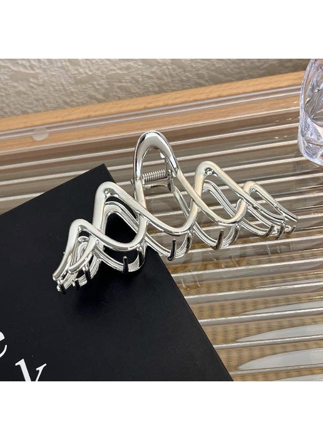 CLENEA Metal Hair Clips, Elegant Large Sliver Hair Claw Clips Geometry Wave Design Strong Hold Claw Clips, Hair Accessories for Women Thick Hair No Slip Hair Jaw Clips Hair Catch Hairpins - Image 3